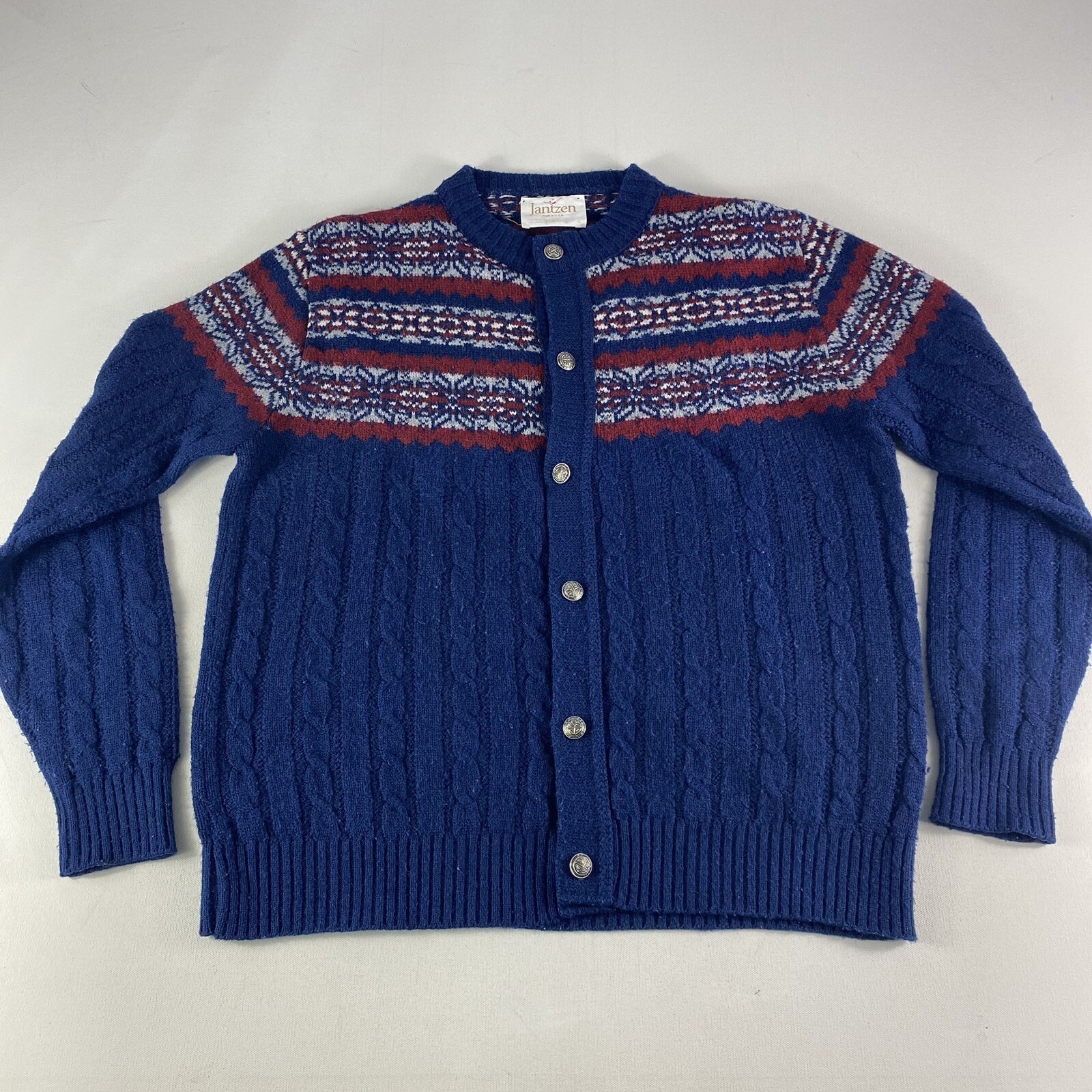 Vintage 60s Jantzen Christmas Isle Cardigan Men's Large Wool Cobain Sweater